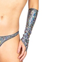 Shimmer Fingerless Gloves Iridescent Metallic Elbow Length Shiny Silver ... - £18.70 GBP