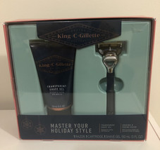 King C Gillette Navy Razor &amp; Transparent Shave Gel Holiday Gift Set - £13.88 GBP
