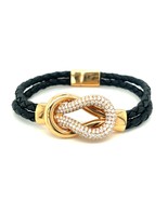 18k Rose Gold Square Knot Diamond Plaque Bracelet w/ Braided Leather Cor... - €3.254,03 EUR