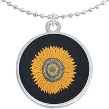 Sunflower on Black Round Pendant Necklace Beautiful Fashion Jewelry - £8.48 GBP