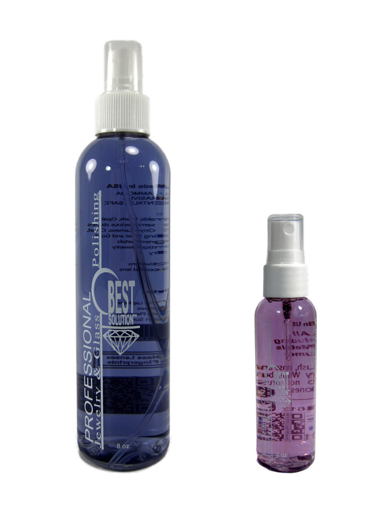 BEST SOLUTION Jewelry Cleaner 8oz Spray Bottle with 2oz Travel Spray FREE GIFT