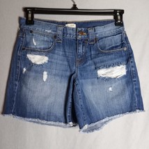 J. Crew Women&#39;s Frayed Hem Distressed Medium Wash Denim Jeans Shorts Siz... - £17.07 GBP