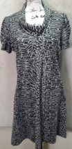 Calvin Klein Sheath Dress Women Size 10 Gray Animal Print Short Sleeve Cowl Neck - $25.86