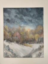 Snow Falling At Sunset Landscape Original Oil Painting Walking Home Winter Day  - £77.57 GBP