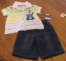 Boy&#39;s Baby Kenneth Cole jean shorts polo shirt 12 MO months outfit NEW *... - $17.45