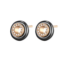 MAIKALE Classic Black/White Ceramic Earrings for Women Gold  Zirconia Round Circ - £10.93 GBP