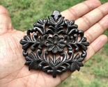 Ebony Wood Flower Carved Handmade Pendant, 75 mm wide, D 1 - $32.33