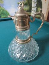 1920s Glass and Gilt Silver Plate Mounted decanter dolphin finial, 10 1/2&quot; ORIGI - £97.34 GBP