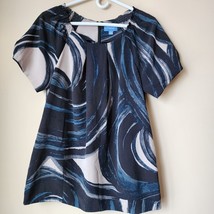 Simply Vera Wang Medium Short Sleeve Blouse Colorful Geometric Black Blu... - £7.56 GBP