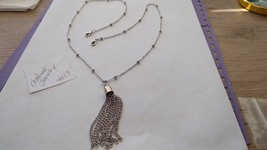 Silver chain metal tassel costume handmade pendant necklace with beaded chain - $13.00