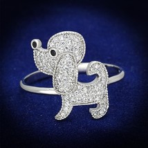 Lovely Clear &amp; Black Simulated Diamond Puppy Dog Band 925 Sterling Silver Ring - £91.94 GBP