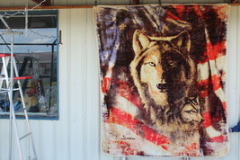 Wolf Wolves American Flag Usa Queen Size Blanket - £47.47 GBP