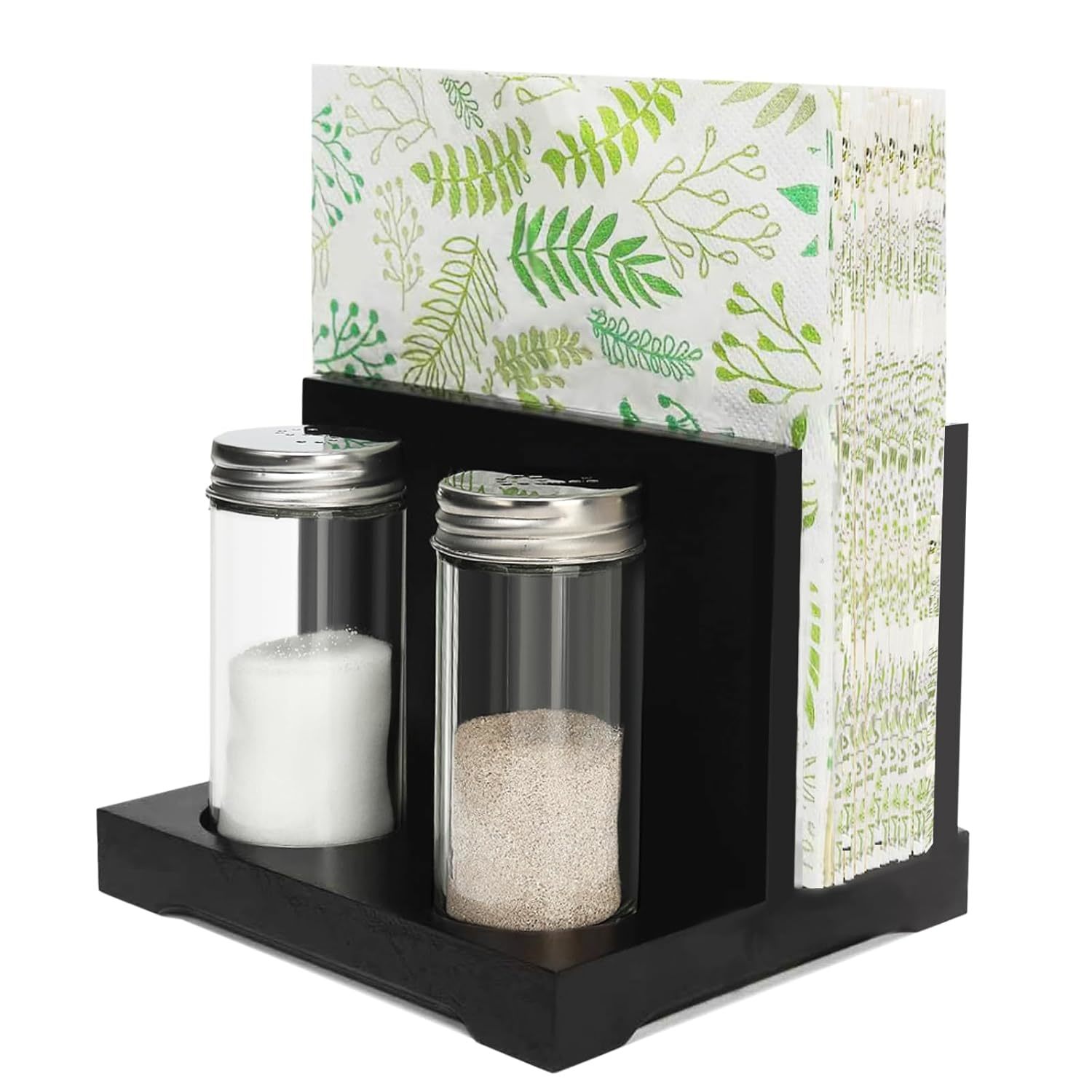 Rustic Napkin Holder With Salt And Pepper Shakers, Wooden Napkin Holder For Tabl