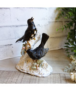 Courtly Bird Figurine Hand Painted Checks Decor Black and White Check Birds - $56.00