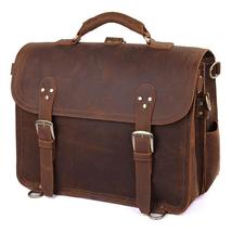 Mens Crazy Horse Leather Briefcases Male Work Bags Multi-function Handbag - £266.65 GBP