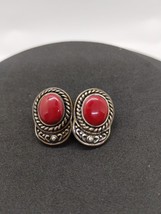 Vintage Red Silver Post Earrings - 3/4&quot; Long - $13.86