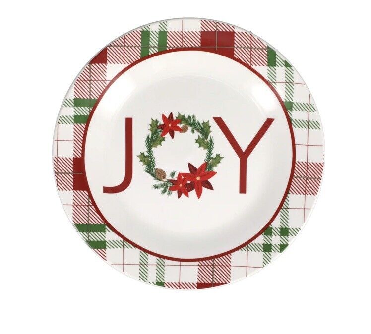 Red/Green Plaid Holiday Side/Salad Plate, 8 in-JOY-Royal Norfolk