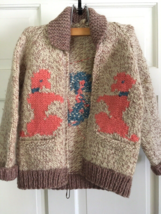 Vintage 50s- 60s Child&#39;s Hand Knit Cowichan Sweater Poodles Zip Eeuc!! @ 6-8 - £78.34 GBP