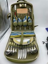 Picnic Backpack Bag Traveling Time Comfort Green Wine Glasses Plates Ute... - $55.99 CAD