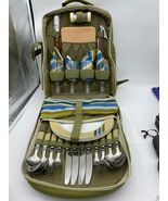 Picnic Backpack Bag Traveling Time Comfort Green Wine Glasses Plates Ute... - $39.95