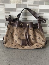 Vtg Dooney &amp; Bourke Signature Canvas Logo Brown Leather Shoulder Handbag Cl EAN - £22.97 GBP