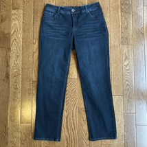 Chicos Straight Jeans Womens 2 Short Rhinestone Stretch Dark Blue Pants 33x29 - £6.53 GBP