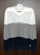 Armani Exchange White Gray Navy Cotton Men&#39;s Logo Pulover Sweater Size XL - £79.33 GBP