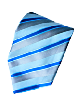 Marks and Spencer Mens Tie Gold Blue Striped Pattern Polyester Necktie vtd - £5.80 GBP