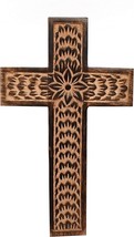 Mango Wood Wall Cross, Jesus Christ Floral Carving - £59.48 GBP