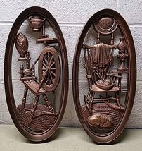 Vtg 1965 Burwood Wall Plaques 4364 &amp; 4365 Oval Spinning Wheel Rocking Ch... - $32.89