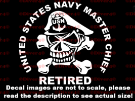 US Navy Master Chief Retired Skull &amp; Crossbones Decal Cut Vinyl Sticker USN - $6.72+