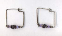 Artisan Sterling Silver Earrings w/ Lavender Beads Open Polygon Unmarked Tested - £15.81 GBP
