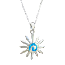 Blue Opal Sun Pendant Necklace 925 Sterling Silver Spiral Sun 18&quot; Chain &amp; Boxed - £33.75 GBP