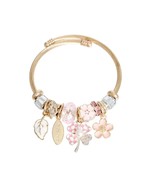 Gold Plated Twisted Cable Classic Wrap Flower, Forever Charms Bangle Bra... - £23.47 GBP