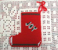 Plastic Canvas Handcrafted Christmas Stocking Gift Card Holder Holiday Ornament - £11.79 GBP