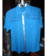 Victorious Blue Embroidered Short Sleeve Shirt Large Size - £75.70 GBP