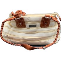 Stone Mountain Shoulder Handbag Purse White Cream Leather Canvas 3 Compartments - £12.87 GBP