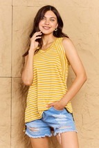 Doublju Talk To Me Full Size Striped Sleeveless V-Neck Top - £18.44 GBP