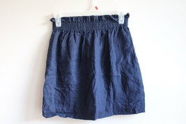 J. Crew 00 Navy Blue 100% Linen Paper Bag Elastic Waist City Mini Skirt 64032 - £19.32 GBP