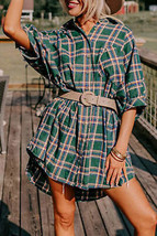 Green Oversized Plaid Half Sleeve Tunic Shirt - $33.99