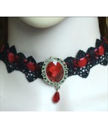 Goth Choker Necklace - Black Lace with Red Gem - Party Rave Outfit - Got... - £11.62 GBP