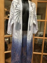 Estilo Vintage Encaje Kimono Bata Abrigo Duster Azul Sombreado - £59.15 GBP