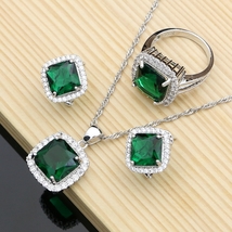 Elegant Women 925 Silver Jewelry Set with Green Zircon Wedding Party Jewelry Kit - £24.15 GBP