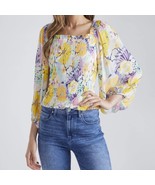 Shoshanna NWT CeCe Smocked Sheer Sleeve Yellow Floral Print Blouse Size XL - £55.57 GBP