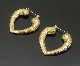14K GOLD - Vintage Shiny Etched Hollow Love Heart Hoop Earrings - GE051 - £171.80 GBP