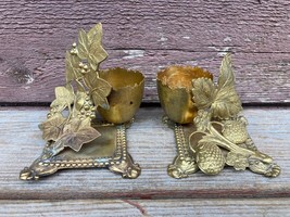 Antique Art Nouveau Ormolu Berry &amp; Leaf Egg Cup Match / Toothpick Holders ? Tin - £62.09 GBP