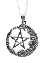 Pentacle Wise Man Moon Pendant Necklace 18&quot; Chain 925 Sterling Silver &amp; Boxed - £25.95 GBP