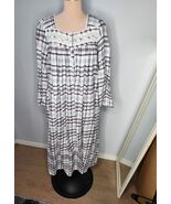 Eileen West S Soft Flannel Nightgown Long Sleeve Plaid Lace Trim Pockets... - $35.63