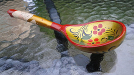 Vintage USSR Russian Wood Lacquer Spoon Khokhloma Hand Painted Original Label - £10.36 GBP