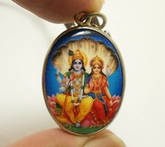 Lord Vishnu the preserver Maa Laxmi Lakshmi Hindu God Goddess pendant locket nec - £24.94 GBP